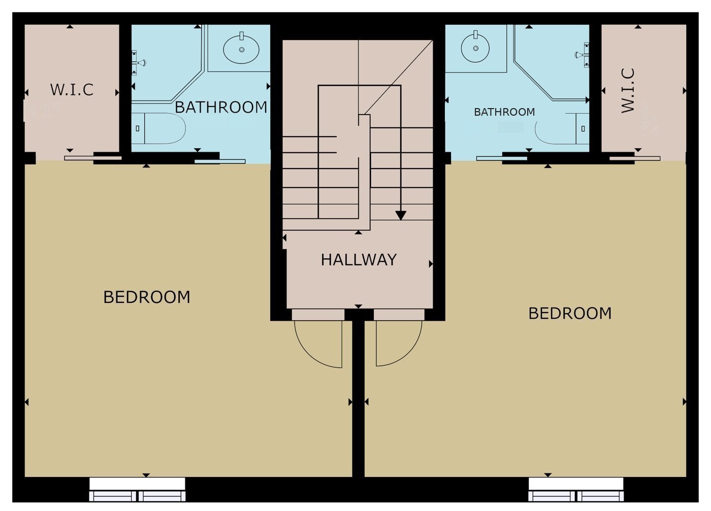 Third floor plan: two bedrooms, each with ensuite and walk-in closet